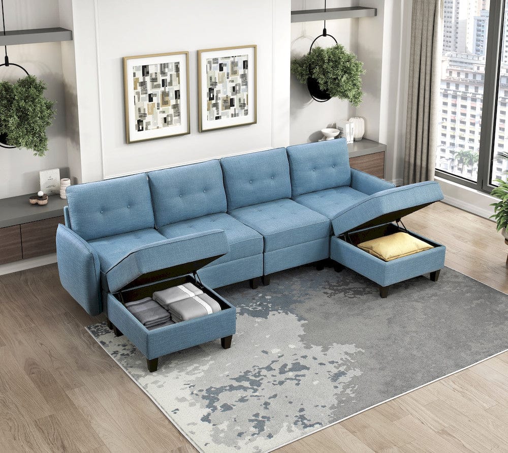 Homelegance  - Garren Reversible Chair W/ One Arm and Storage in Blue - 9557BUE-C1A  view 7
