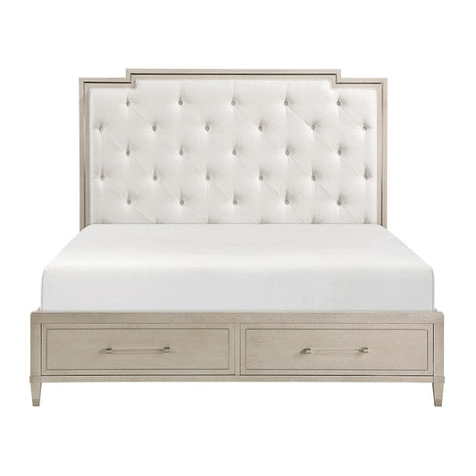 Homelegance  - Genoa Eastern King Platform Bed W/ Footboard Storage in Ivory - 1312K-1EKx  view 1