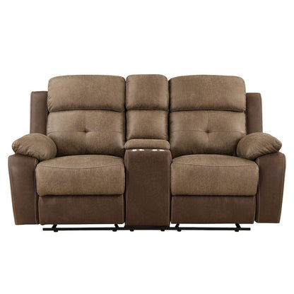 Homelegance  - Glendale Double Glider Reclining Love Seat W/ Center Console in Brown - 8599BR-2  view 1