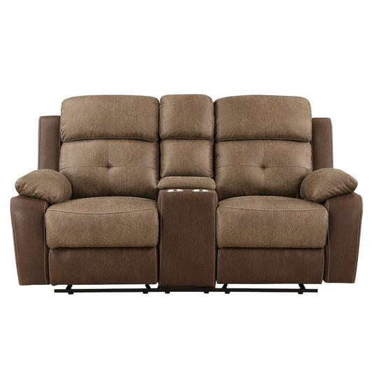 Homelegance  - Glendale Double Glider Reclining Love Seat W/ Center Console in Brown - 8599BR-2  view 1