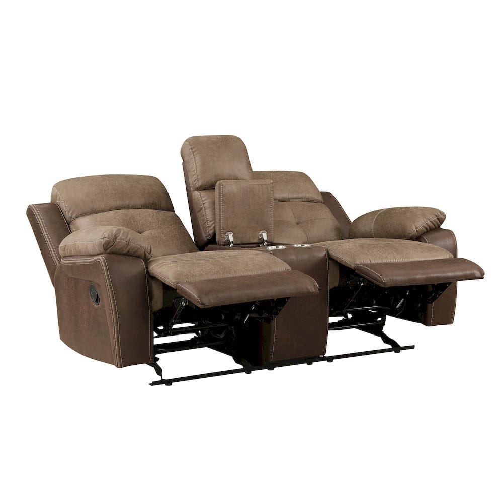 Homelegance  - Glendale Double Glider Reclining Love Seat W/ Center Console in Brown - 8599BR-2  view 2