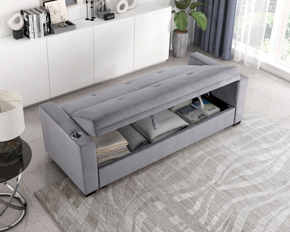 Homelegance  - Grady Convertible Sofa Bed W/ Hidden Storage, Cup Holders and Charging Ports in Gray - 9258  view 2
