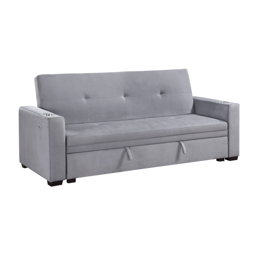 Homelegance  - Grady Convertible Sofa Bed W/ Hidden Storage, Cup Holders and Charging Ports in Gray - 9258  view 9