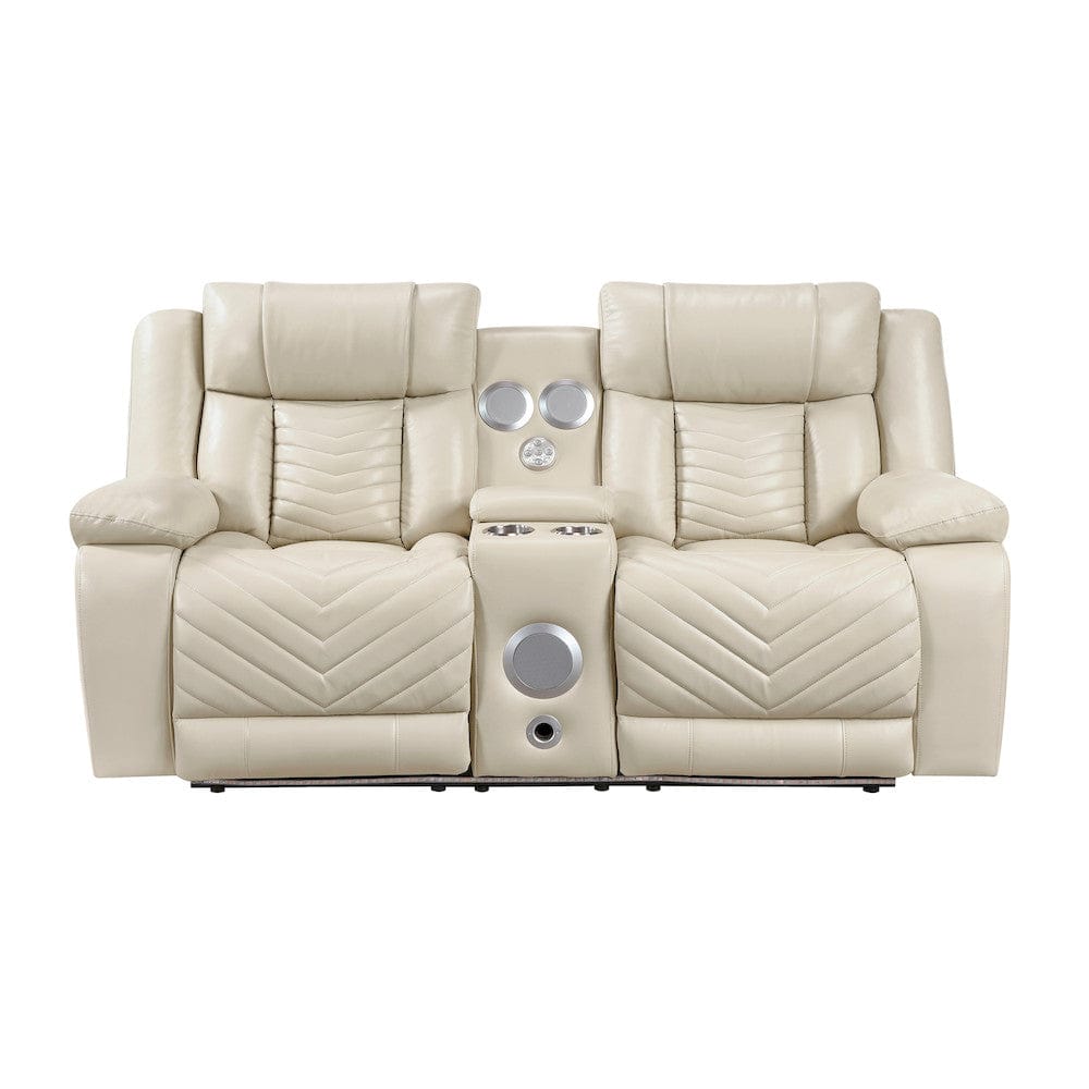 Homelegance  - Huron Power Double Reclining Love Seat W/ Center Console, Wireless Speakers, LED and Charging Ports in Beige - 8457BEG-2PW  view 1