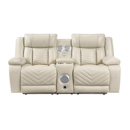 Homelegance  - Huron Power Double Reclining Love Seat W/ Center Console, Wireless Speakers, LED and Charging Ports in Beige - 8457BEG-2PW  view 1