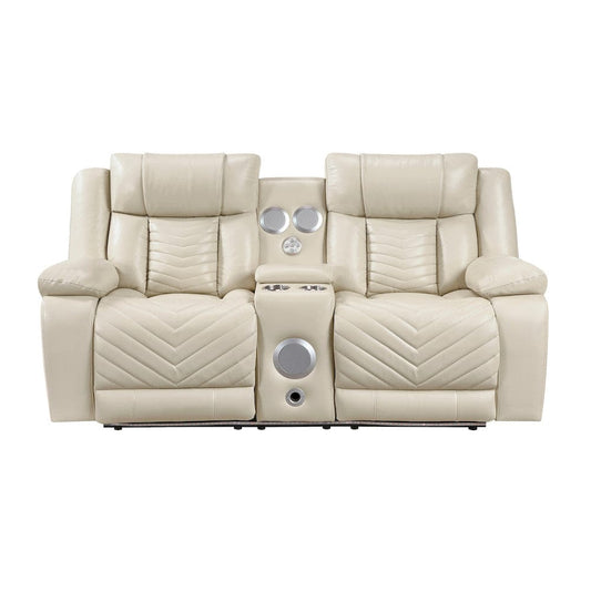 Homelegance  - Huron Power Double Reclining Love Seat W/ Center Console, Wireless Speakers, LED and Charging Ports in Beige - 8457BEG-2PW  view 1