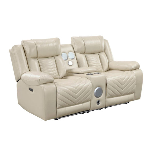 Homelegance  - Huron Power Double Reclining Love Seat W/ Center Console, Wireless Speakers, LED and Charging Ports in Beige - 8457BEG-2PW  view 2