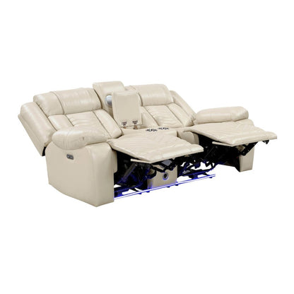 Homelegance  - Huron Power Double Reclining Love Seat W/ Center Console, Wireless Speakers, LED and Charging Ports in Beige - 8457BEG-2PW  view 5