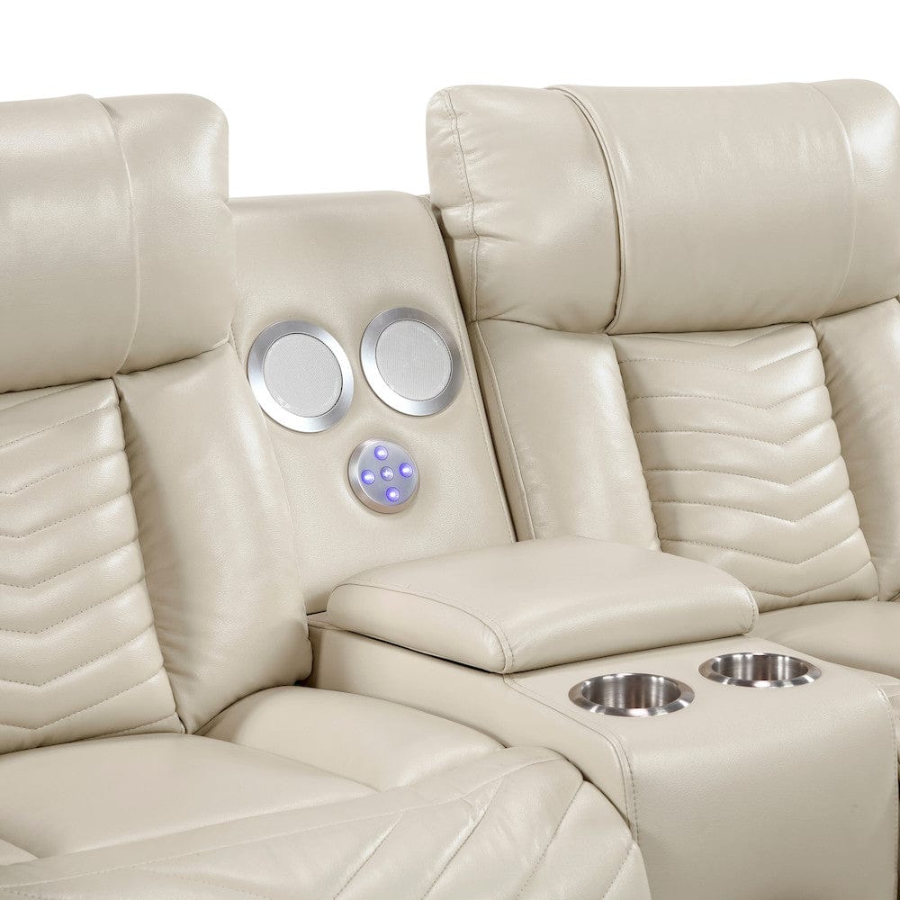 Homelegance  - Huron Power Double Reclining Love Seat W/ Center Console, Wireless Speakers, LED and Charging Ports in Beige - 8457BEG-2PW  view 6