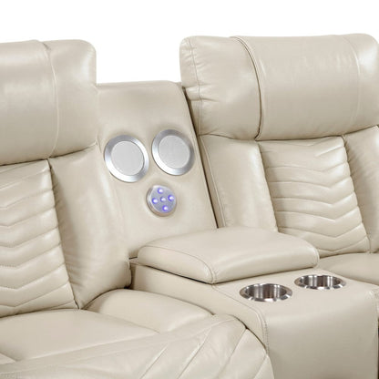 Homelegance  - Huron Power Double Reclining Love Seat W/ Center Console, Wireless Speakers, LED and Charging Ports in Beige - 8457BEG-2PW  view 6