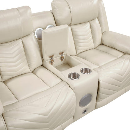 Homelegance  - Huron Power Double Reclining Love Seat W/ Center Console, Wireless Speakers, LED and Charging Ports in Beige - 8457BEG-2PW  view 7
