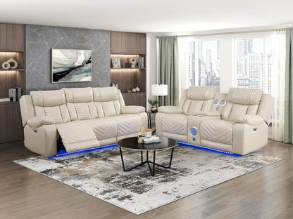 Homelegance  - Huron Power Double Reclining Love Seat W/ Center Console, Wireless Speakers, LED and Charging Ports in Beige - 8457BEG-2PW  view 12