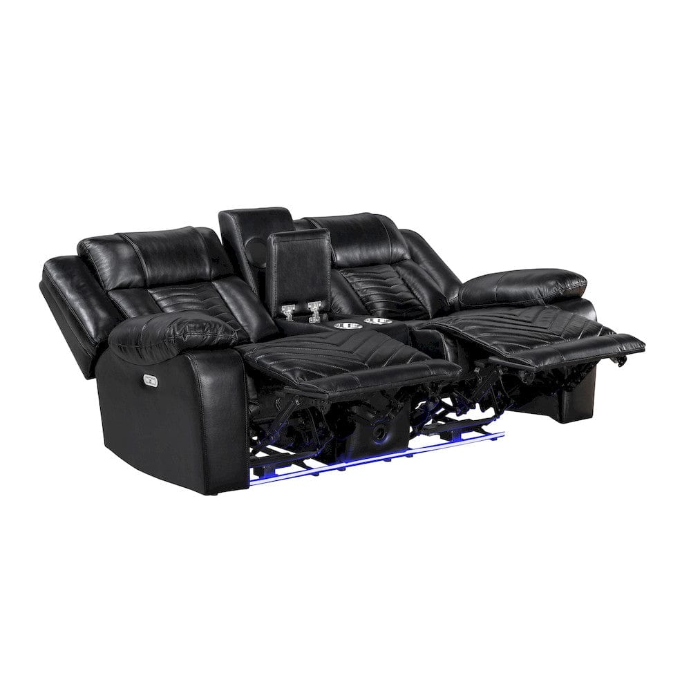 Homelegance  - Huron Power Double Reclining Love Seat W/ Center Console, Wireless Speakers, LED and Charging Ports in Black - 8457BLK-2PW  view 1