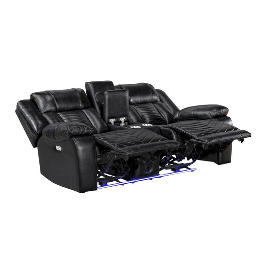 Homelegance  - Huron Power Double Reclining Love Seat W/ Center Console, Wireless Speakers, LED and Charging Ports in Black - 8457BLK-2PW  view 1
