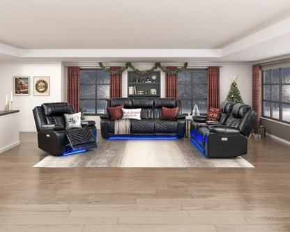 Homelegance  - Huron Power Double Reclining Love Seat W/ Center Console, Wireless Speakers, LED and Charging Ports in Black - 8457BLK-2PW  view 5