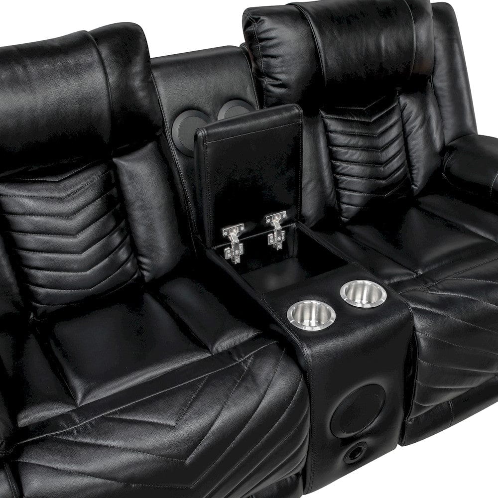 Homelegance  - Huron Power Double Reclining Love Seat W/ Center Console, Wireless Speakers, LED and Charging Ports in Black - 8457BLK-2PW  view 11