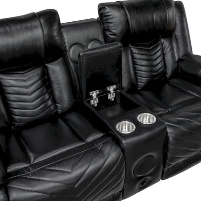 Homelegance  - Huron Power Double Reclining Love Seat W/ Center Console, Wireless Speakers, LED and Charging Ports in Black - 8457BLK-2PW  view 11