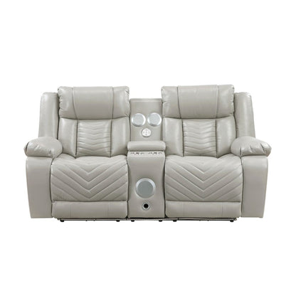 Homelegance  - Huron Power Double Reclining Love Seat W/ Center Console, Wireless Speakers, LED and Charging Ports in Gray - 8457GRY-2PW  view 1