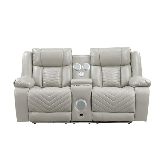 Homelegance  - Huron Power Double Reclining Love Seat W/ Center Console, Wireless Speakers, LED and Charging Ports in Gray - 8457GRY-2PW  view 1
