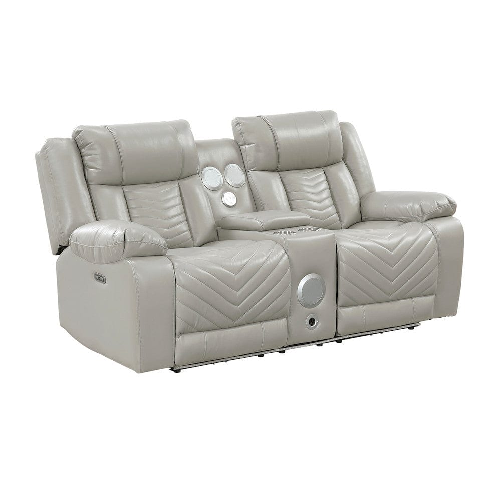 Homelegance  - Huron Power Double Reclining Love Seat W/ Center Console, Wireless Speakers, LED and Charging Ports in Gray - 8457GRY-2PW  view 2