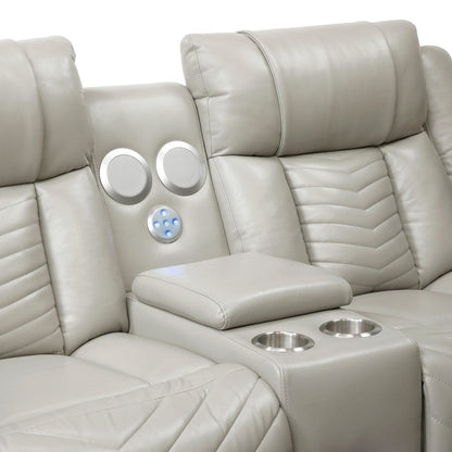 Homelegance  - Huron Power Double Reclining Love Seat W/ Center Console, Wireless Speakers, LED and Charging Ports in Gray - 8457GRY-2PW  view 8