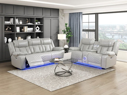 Homelegance  - Huron Power Double Reclining Love Seat W/ Center Console, Wireless Speakers, LED and Charging Ports in Gray - 8457GRY-2PW  view 9