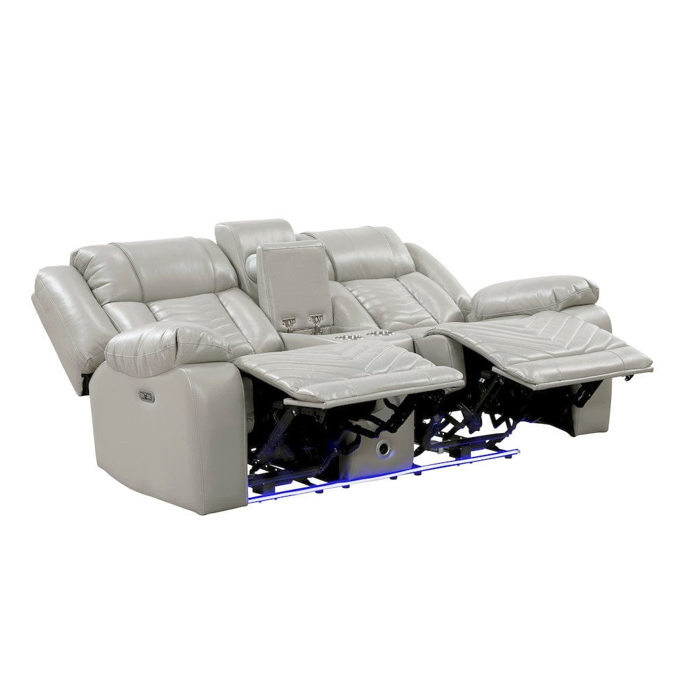 Homelegance  - Huron Power Double Reclining Love Seat W/ Center Console, Wireless Speakers, LED and Charging Ports in Gray - 8457GRY-2PW  view 12