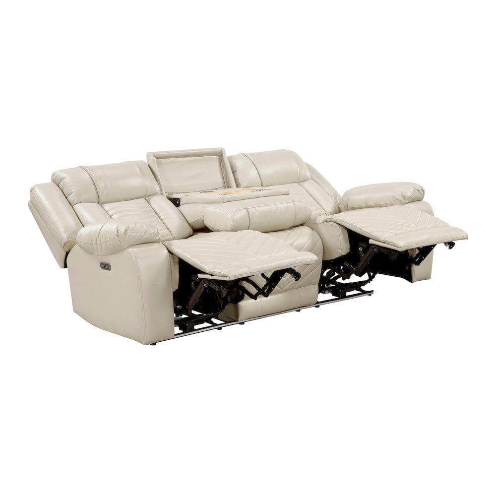 Homelegance  - Huron Power Double Reclining Sofa W/ Center Drop-Down Cup Holders, Wireless Charger, Magazine Bag, LED and Charging Ports in Beige - 8457BEG-3PW  view 5