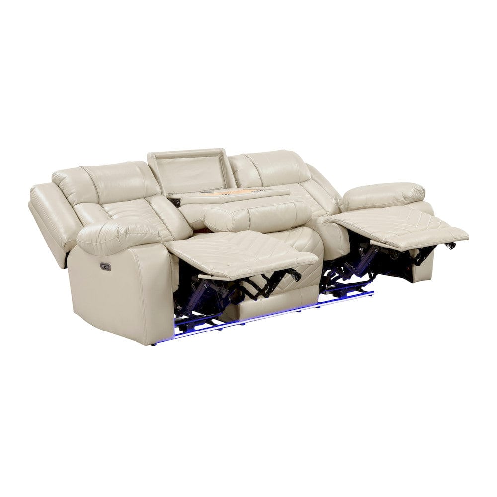 Homelegance  - Huron Power Double Reclining Sofa W/ Center Drop-Down Cup Holders, Wireless Charger, Magazine Bag, LED and Charging Ports in Beige - 8457BEG-3PW  view 6