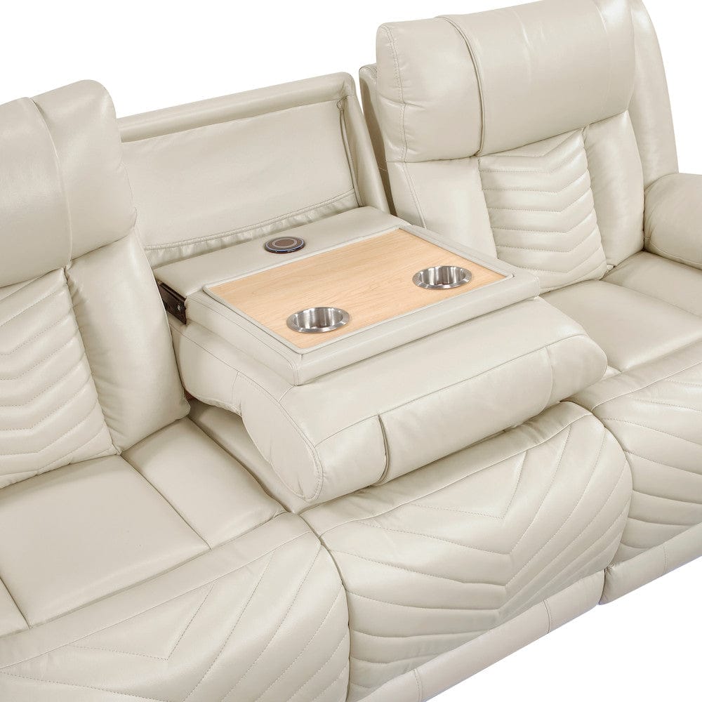 Homelegance  - Huron Power Double Reclining Sofa W/ Center Drop-Down Cup Holders, Wireless Charger, Magazine Bag, LED and Charging Ports in Beige - 8457BEG-3PW  view 7