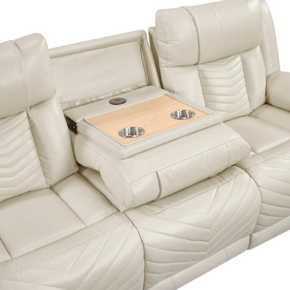 Homelegance  - Huron Power Double Reclining Sofa W/ Center Drop-Down Cup Holders, Wireless Charger, Magazine Bag, LED and Charging Ports in Beige - 8457BEG-3PW  view 7