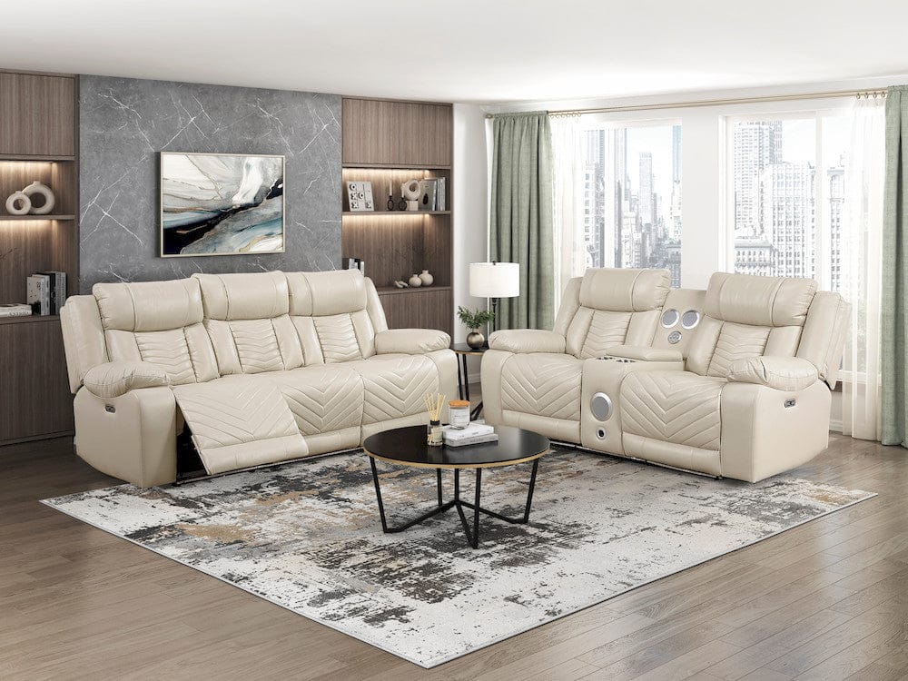 Homelegance  - Huron Power Double Reclining Sofa W/ Center Drop-Down Cup Holders, Wireless Charger, Magazine Bag, LED and Charging Ports in Beige - 8457BEG-3PW  view 11