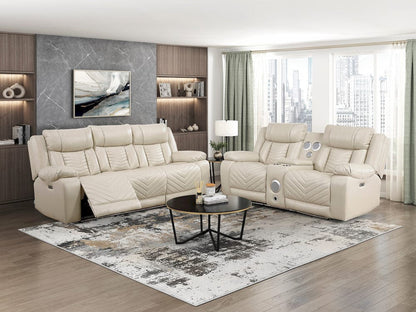 Homelegance  - Huron Power Double Reclining Sofa W/ Center Drop-Down Cup Holders, Wireless Charger, Magazine Bag, LED and Charging Ports in Beige - 8457BEG-3PW  view 11