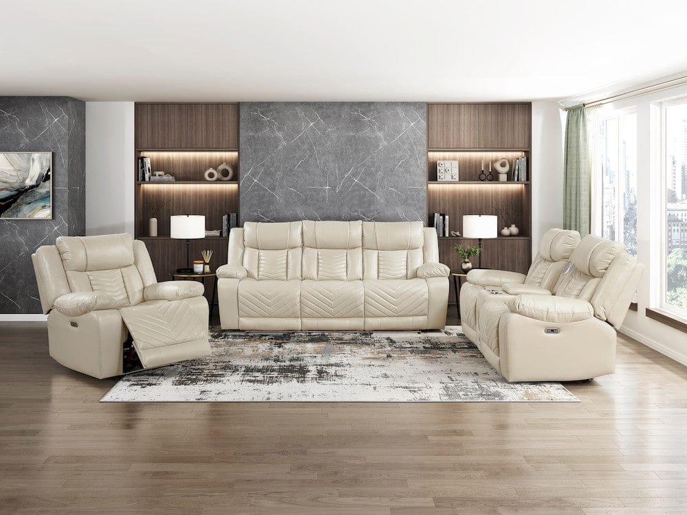 Homelegance  - Huron Power Double Reclining Sofa W/ Center Drop-Down Cup Holders, Wireless Charger, Magazine Bag, LED and Charging Ports in Beige - 8457BEG-3PW  view 12