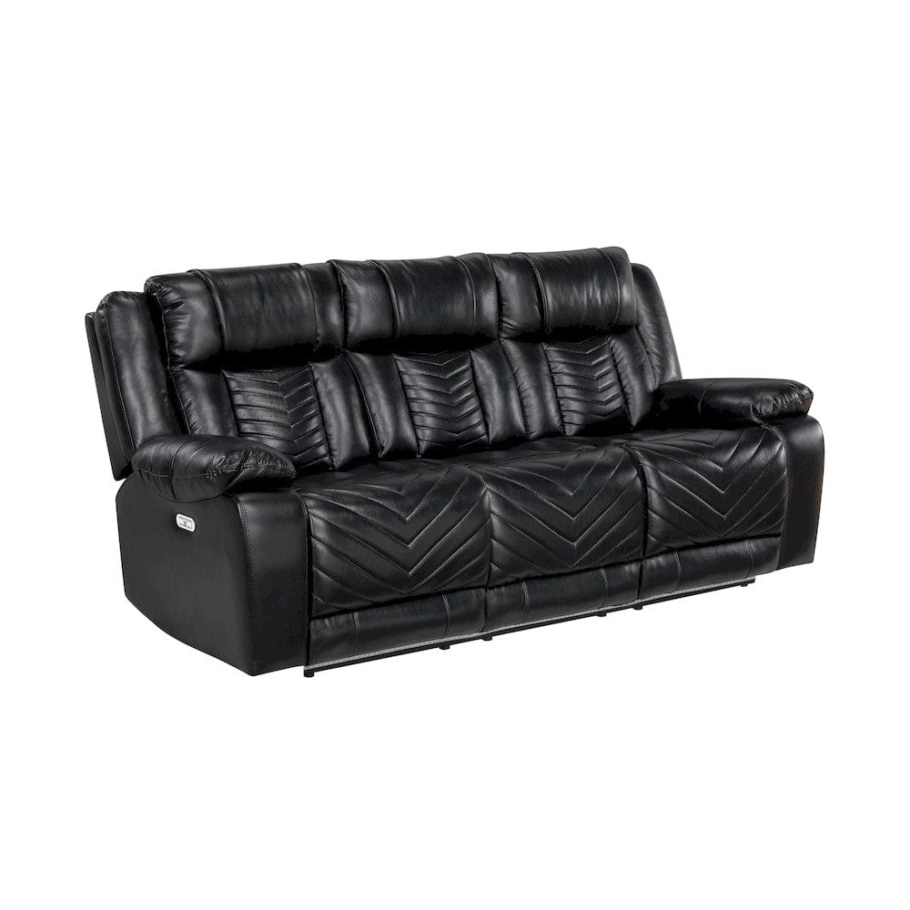 Homelegance  - Huron Power Double Reclining Sofa W/ Center Drop-Down Cup Holders, Wireless Charger, Magazine Bag, LED and Charging Ports in Black - 8457BLK-3PW  view 1