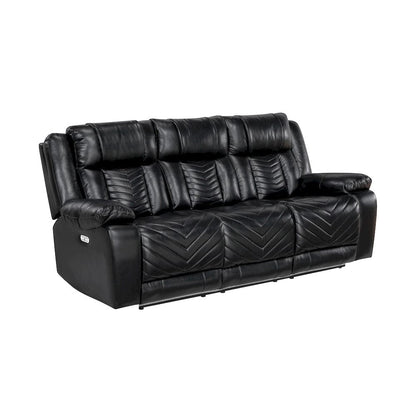 Homelegance  - Huron Power Double Reclining Sofa W/ Center Drop-Down Cup Holders, Wireless Charger, Magazine Bag, LED and Charging Ports in Black - 8457BLK-3PW  view 1