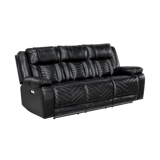 Homelegance  - Huron Power Double Reclining Sofa W/ Center Drop-Down Cup Holders, Wireless Charger, Magazine Bag, LED and Charging Ports in Black - 8457BLK-3PW  view 1