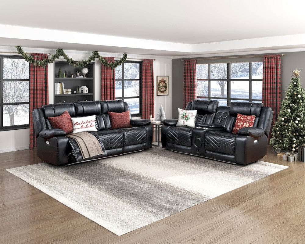 Homelegance  - Huron Power Double Reclining Sofa W/ Center Drop-Down Cup Holders, Wireless Charger, Magazine Bag, LED and Charging Ports in Black - 8457BLK-3PW  view 2