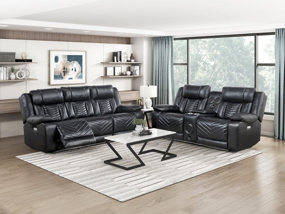 Homelegance  - Huron Power Double Reclining Sofa W/ Center Drop-Down Cup Holders, Wireless Charger, Magazine Bag, LED and Charging Ports in Black - 8457BLK-3PW  view 6