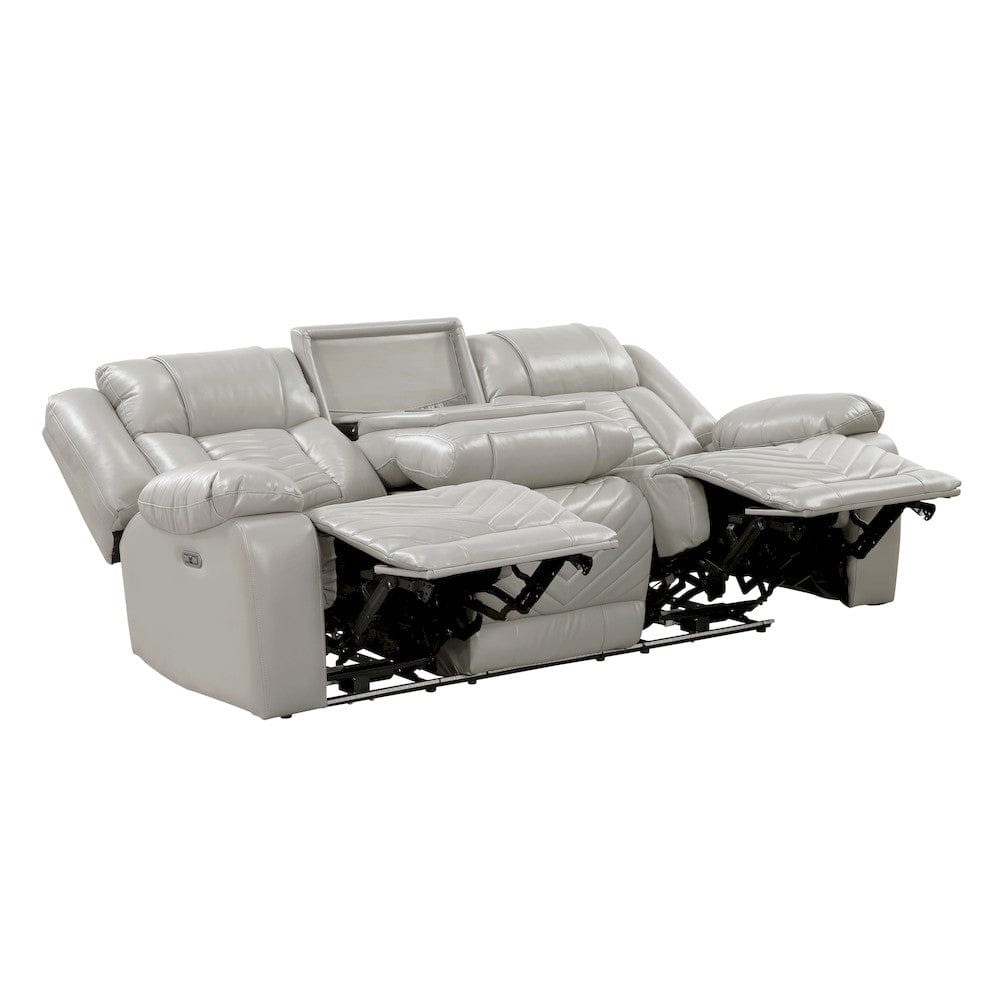 Homelegance  - Huron Power Double Reclining Sofa W/ Center Drop-Down Cup Holders, Wireless Charger, Magazine Bag, LED and Charging Ports in Gray - 8457GRY-3PW  view 6