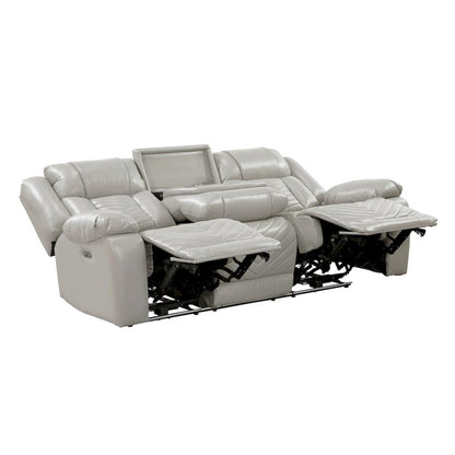 Homelegance  - Huron Power Double Reclining Sofa W/ Center Drop-Down Cup Holders, Wireless Charger, Magazine Bag, LED and Charging Ports in Gray - 8457GRY-3PW  view 6