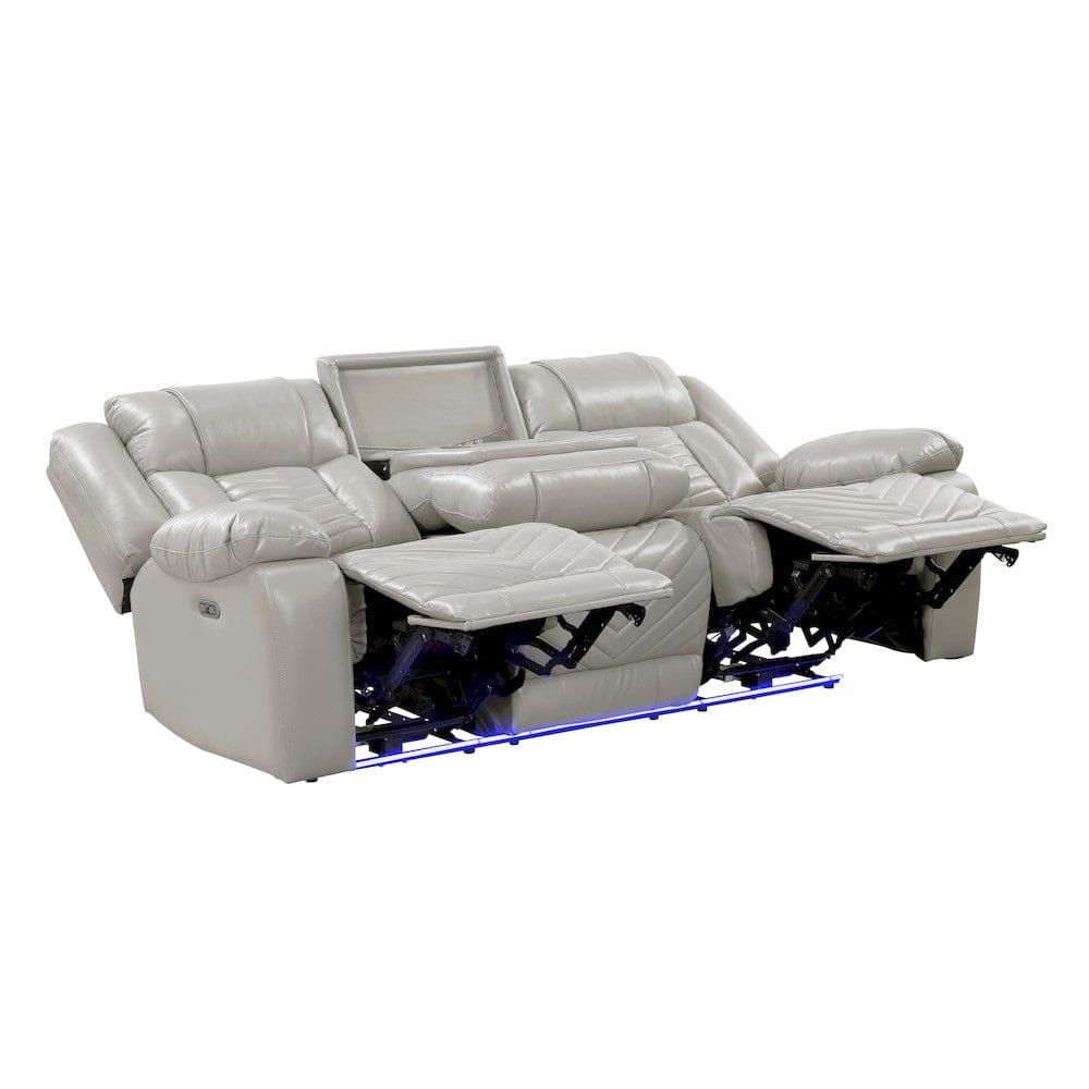 Homelegance  - Huron Power Double Reclining Sofa W/ Center Drop-Down Cup Holders, Wireless Charger, Magazine Bag, LED and Charging Ports in Gray - 8457GRY-3PW  view 7