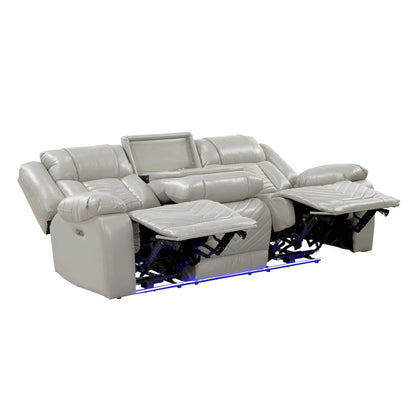 Homelegance  - Huron Power Double Reclining Sofa W/ Center Drop-Down Cup Holders, Wireless Charger, Magazine Bag, LED and Charging Ports in Gray - 8457GRY-3PW  view 7