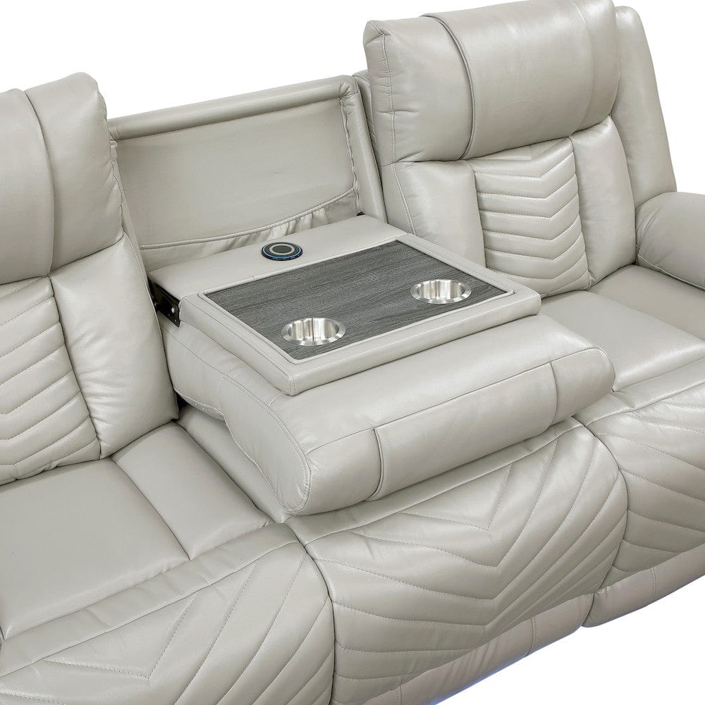 Homelegance  - Huron Power Double Reclining Sofa W/ Center Drop-Down Cup Holders, Wireless Charger, Magazine Bag, LED and Charging Ports in Gray - 8457GRY-3PW  view 8