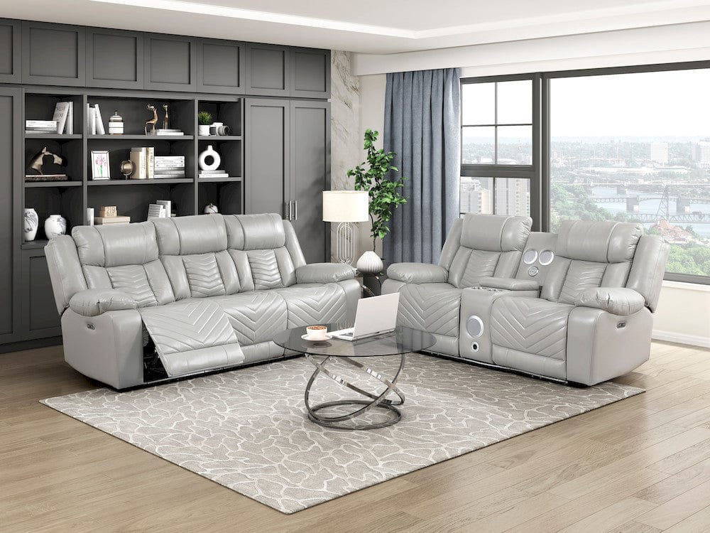 Homelegance  - Huron Power Double Reclining Sofa W/ Center Drop-Down Cup Holders, Wireless Charger, Magazine Bag, LED and Charging Ports in Gray - 8457GRY-3PW  view 11