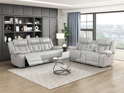 Homelegance  - Huron Power Double Reclining Sofa W/ Center Drop-Down Cup Holders, Wireless Charger, Magazine Bag, LED and Charging Ports in Gray - 8457GRY-3PW  view 11