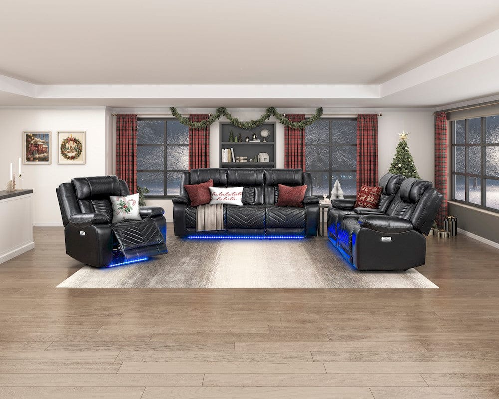 Homelegance  - Huron Power Reclining Chair W/ LED and Charging Ports in Black - 8457BLK-1PW  view 3