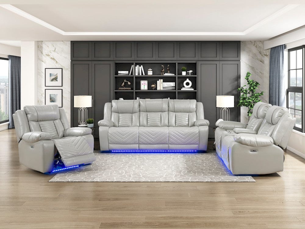 Homelegance  - Huron Power Reclining Chair W/ LED and Charging Ports in Gray - 8457GRY-1PW  view 10