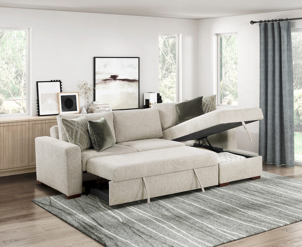 Homelegance  - Isla 2-Piece Sectional W/ Reversible Chaise, Pull-out Bed and Hidden Storage, Click Motion Back in Sage Sand - 8548x3VC2ACLA  view 6