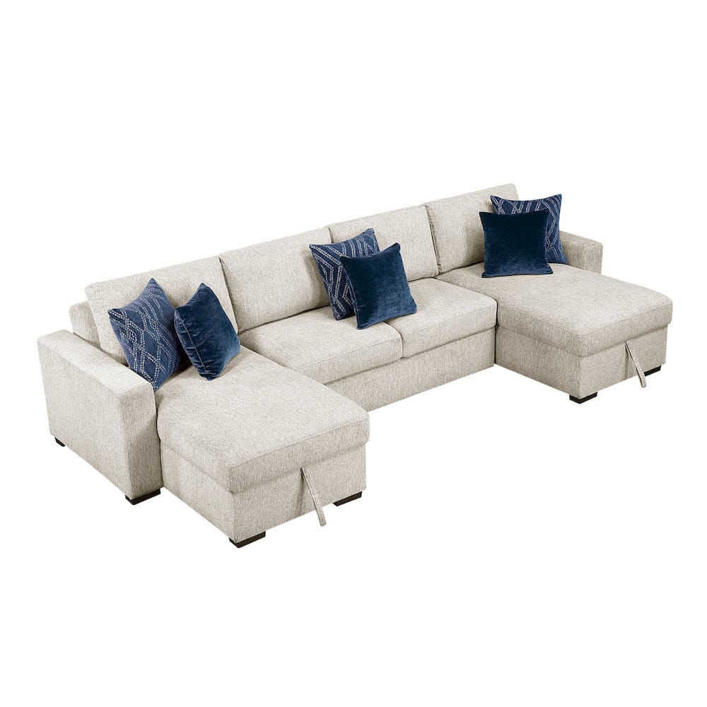 Homelegance  - Isla 3-Piece Sectional W/ Convertible and Reversible Chaise, Hidden Storage, Click Motion Back in Beige - 8548BEx42VC2AA  view 1